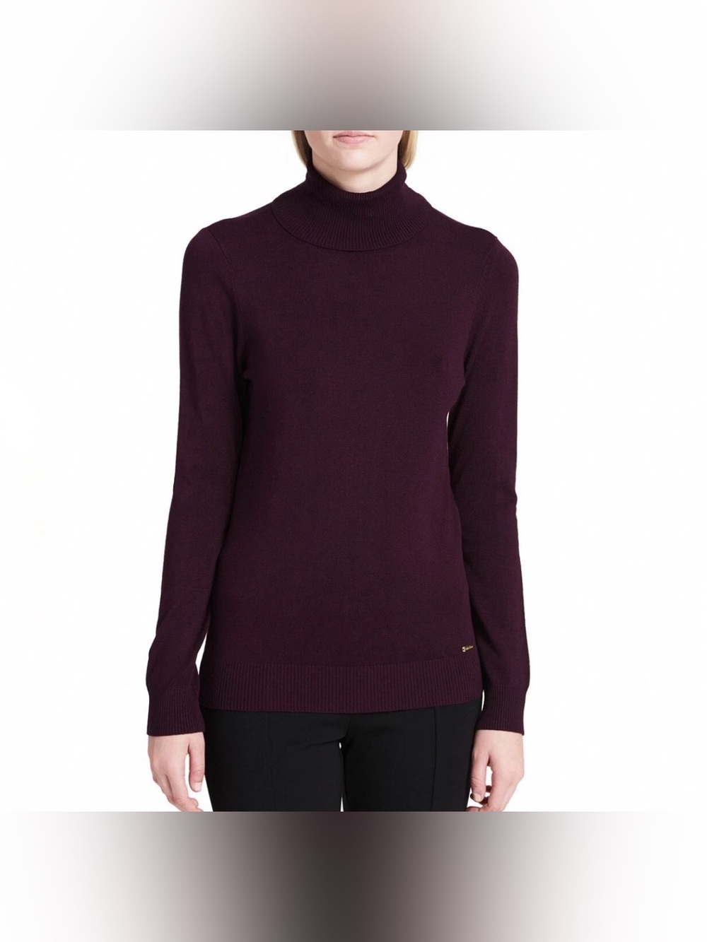 Calvin Klein Womens Solid Purple Turtleneck Long Sleeve Pullover Sweater
